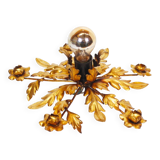 Medium size gilded floral flush mount light, Germany 1960s
