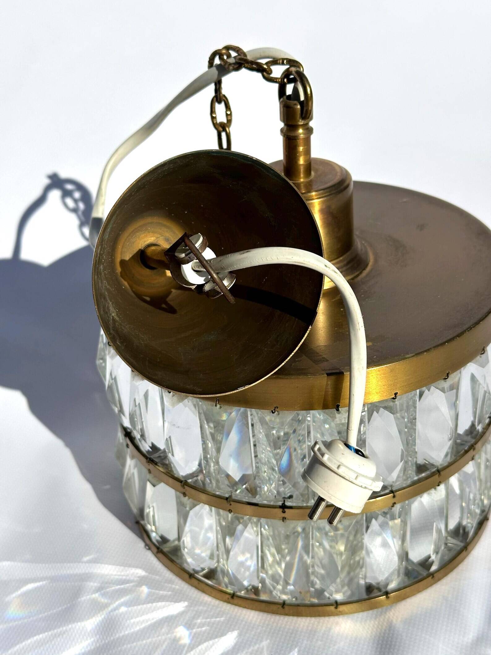 Hans-Agne Jakobsson Brass & Crystal Chandelier – Sweden, 1960s