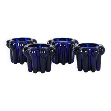 Set of cobalt candle holders, French design, 1970s, manufactured in Reims