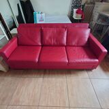 Custom-made 3-seater red fine leather sofa