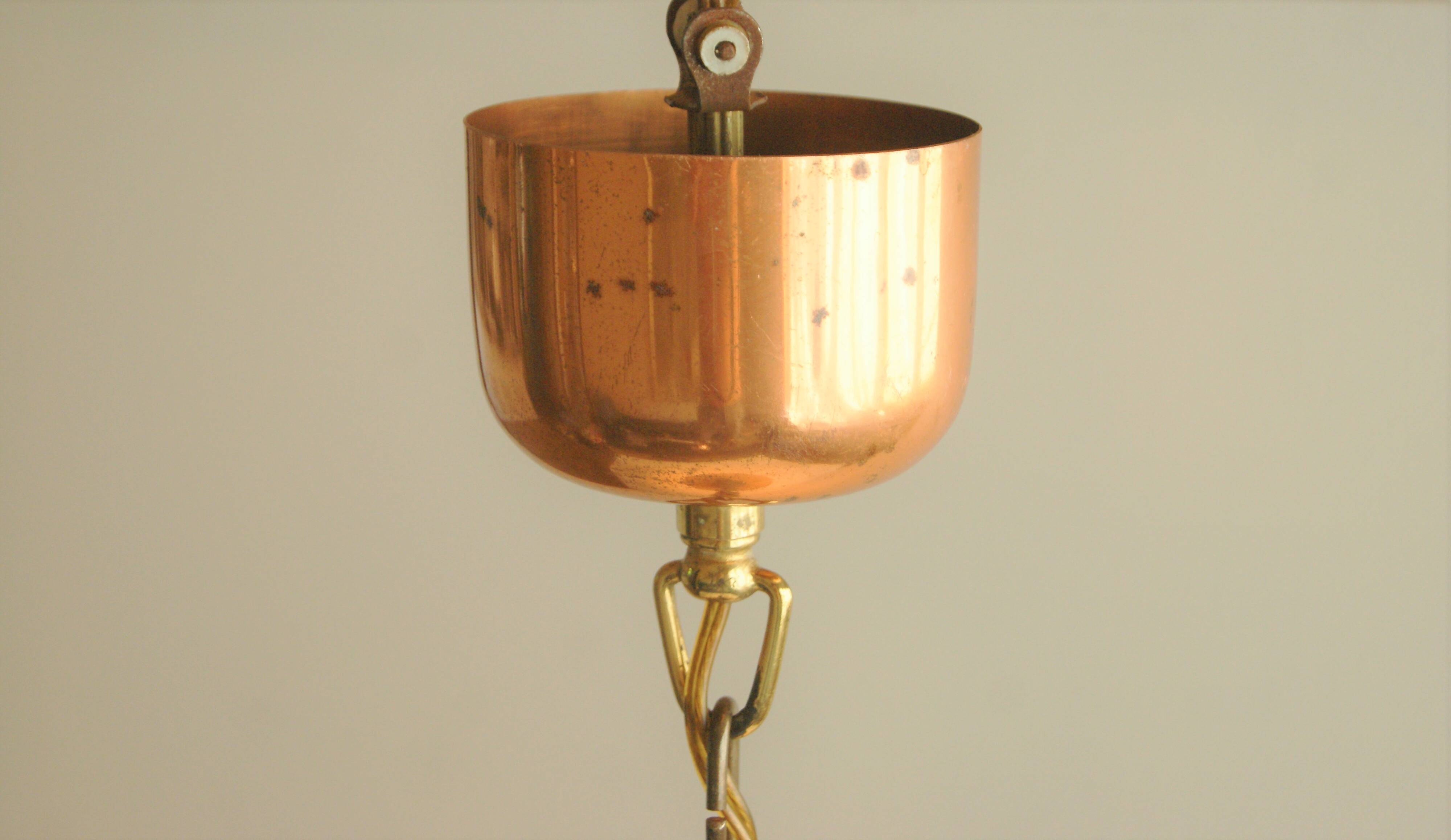 Rare cone - shaped pendant lamp in hammered structed copper - Denmark 1960s.