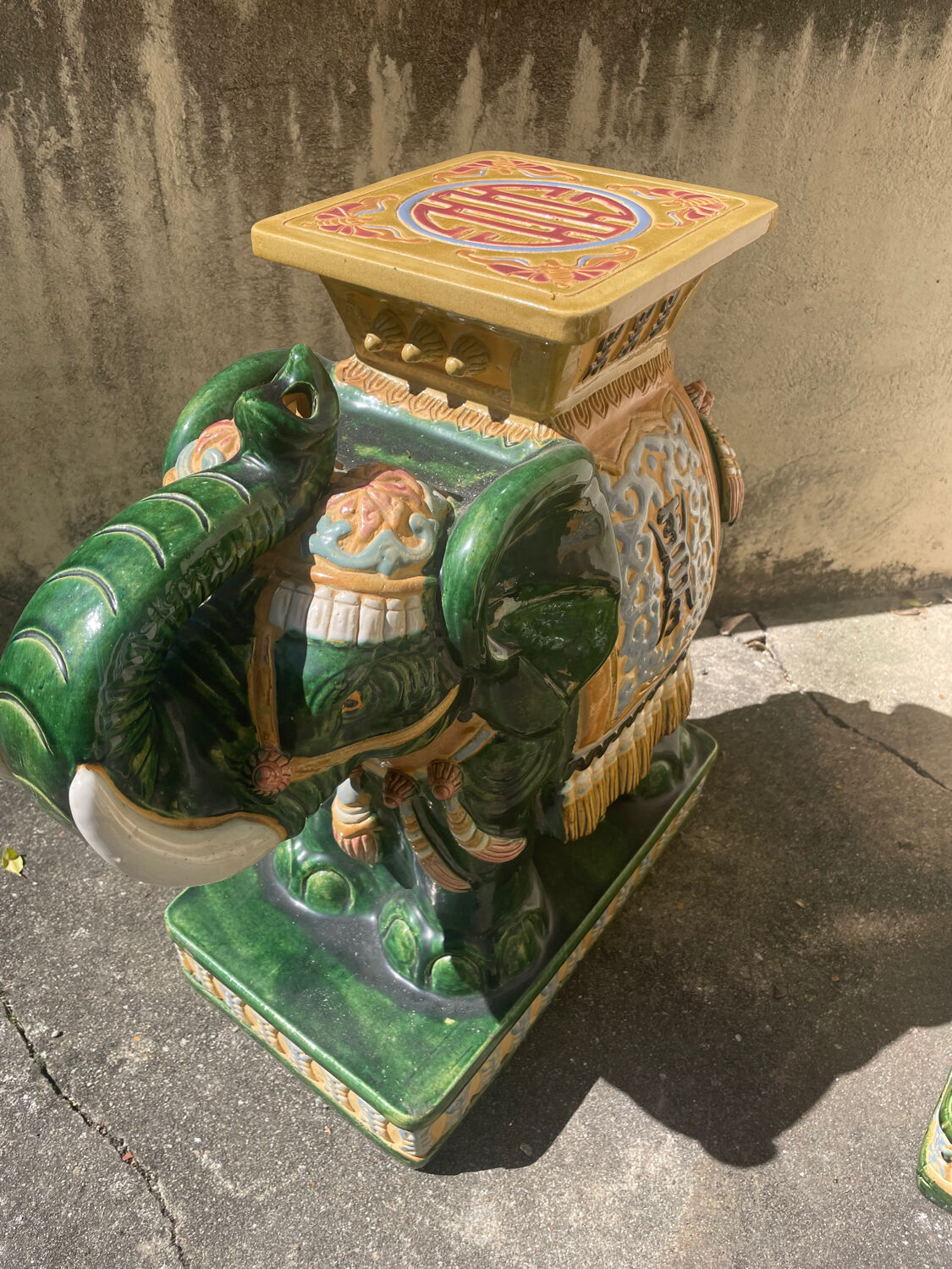 Lot of 2 vintage glazed ceramic elephants.