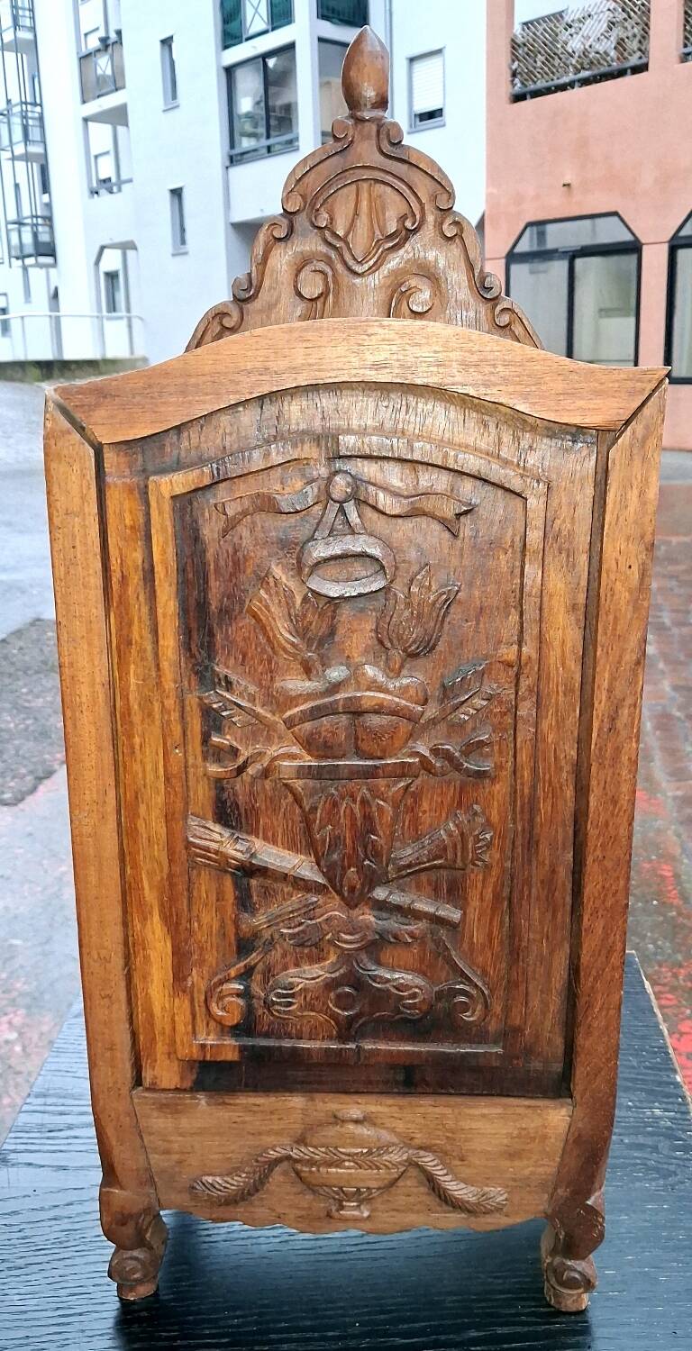 Small bar cabinet, carved wood, Alpine folk art
