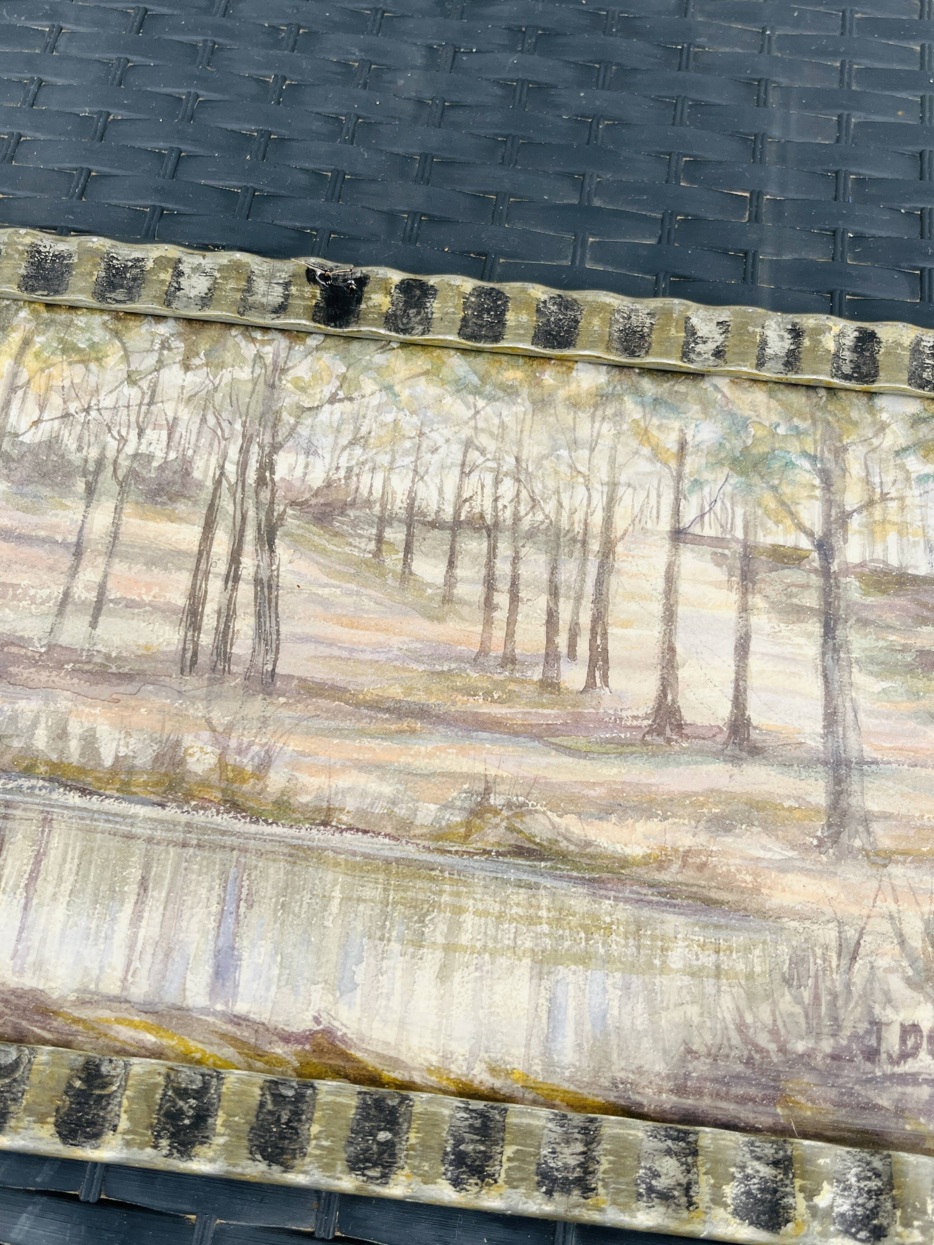 Belgian watercolour Pond in the forest near Chevetogne signed J. Dupont
