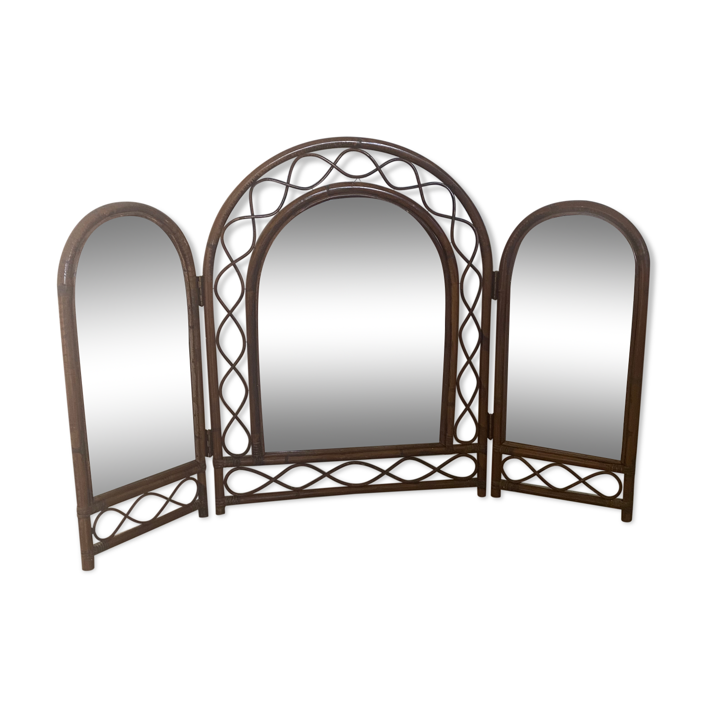 Large triptych rattan mirror 105x68cm