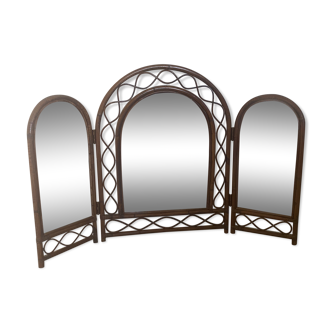Large triptych rattan mirror 105x68cm
