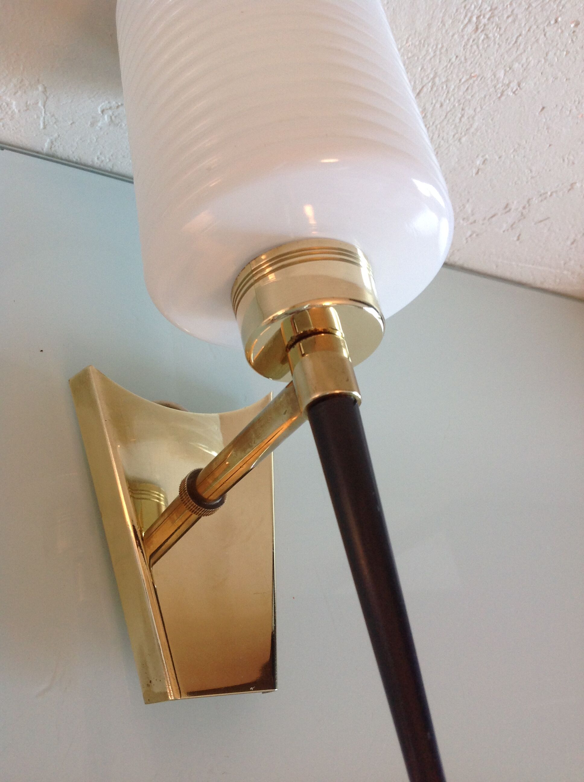 Brass and opaline wall lamp white / vintage 60s-70s