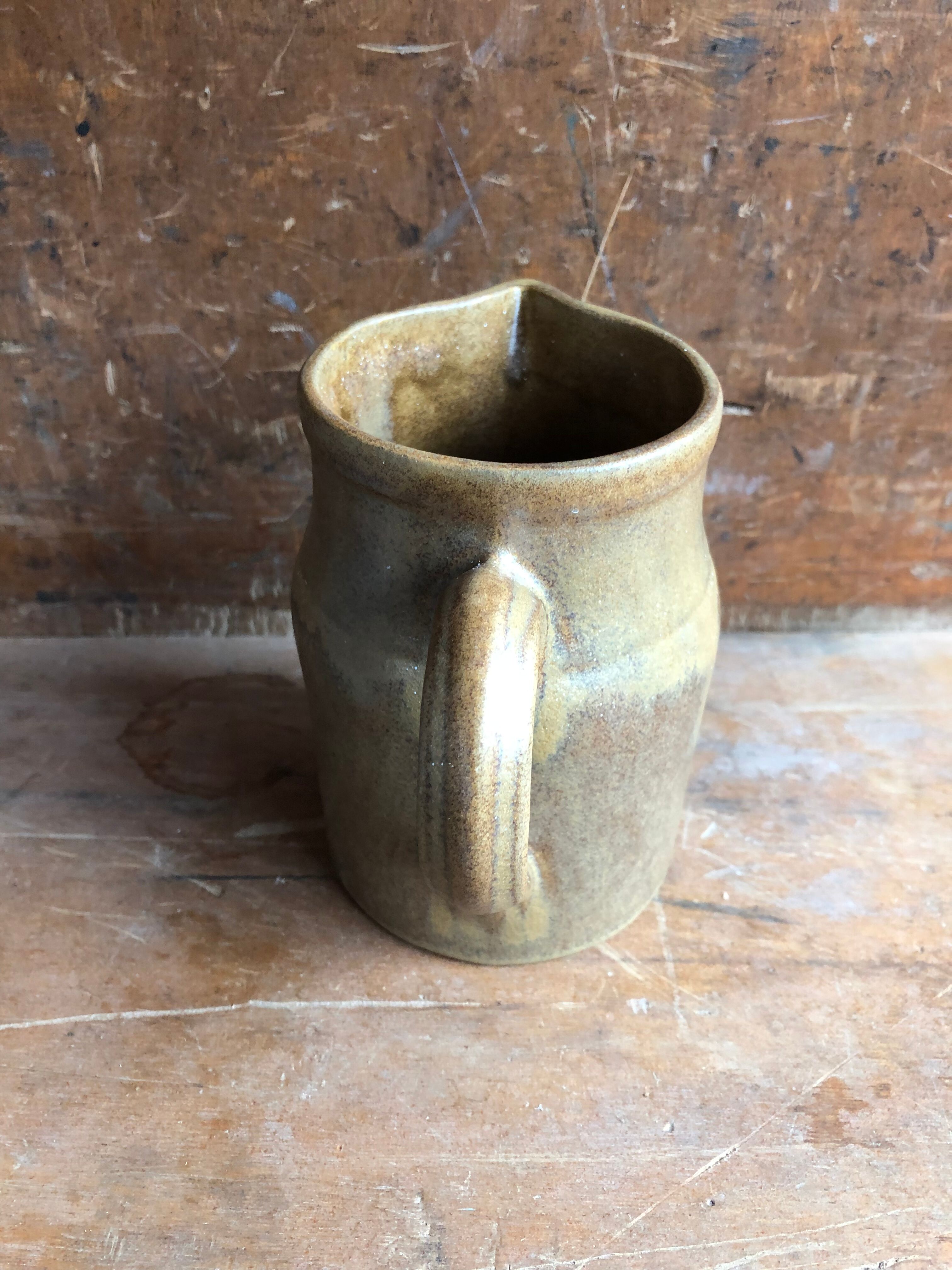 Old pitcher digoin + cove ceramic beige france vintage