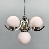 Art Deco Chrome and Pink Glass Chandelier, 1930's