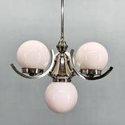 Lustre Art Déco en chrome et verre rose, années 1930