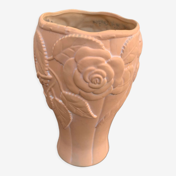 Terracotta vase with a vintage ceramic relief rose pattern