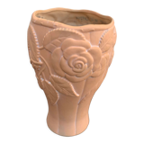Terracotta vase with a vintage ceramic relief rose pattern
