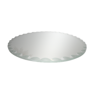Vintage round mirror, freestanding, Art Deco, bevelled, 1940s 50s