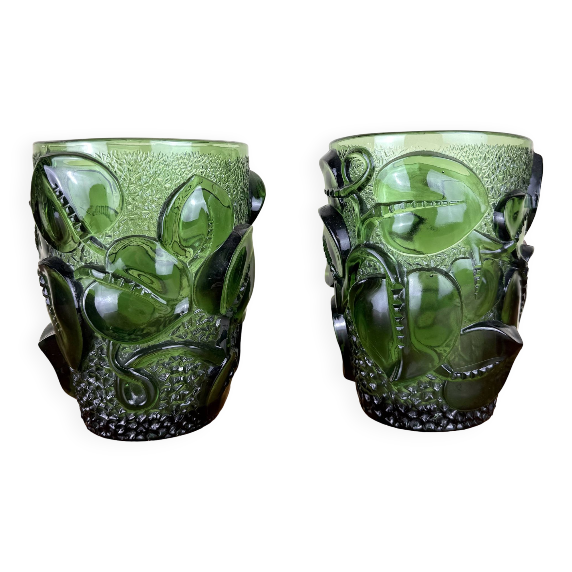 Pair of pressed glass vases - molded art deco period circa 1930