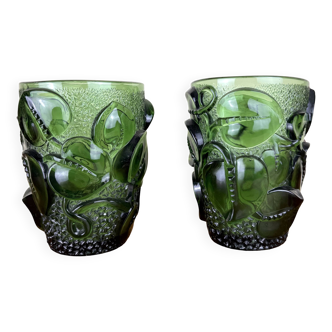 Pair of pressed glass vases - molded art deco period circa 1930