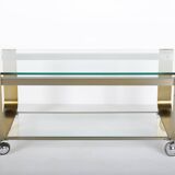 Vintage coffee table in gold metal and double glass top, 70s