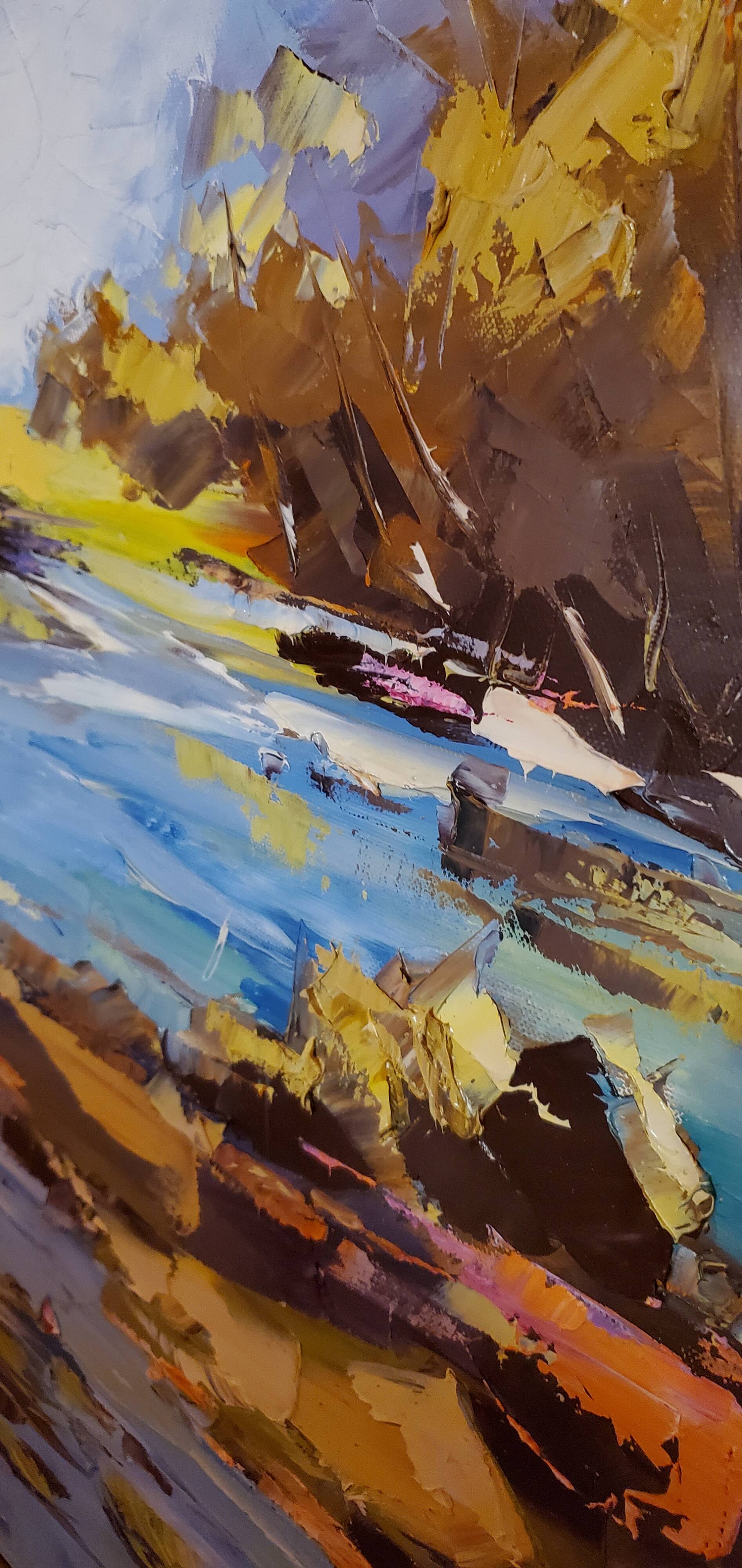 vraie peinture paysage étang 80 cm