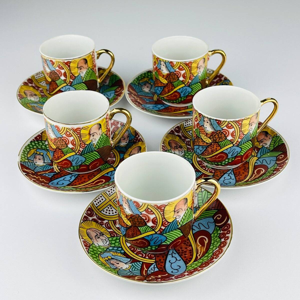 Japanese porcelain coffee service Lithophane Geisha, 1950s, set of 10.