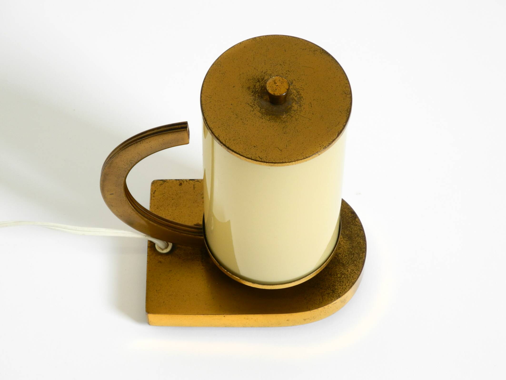 Rare and beautiful 1940s brass table lamp with opal glass shade