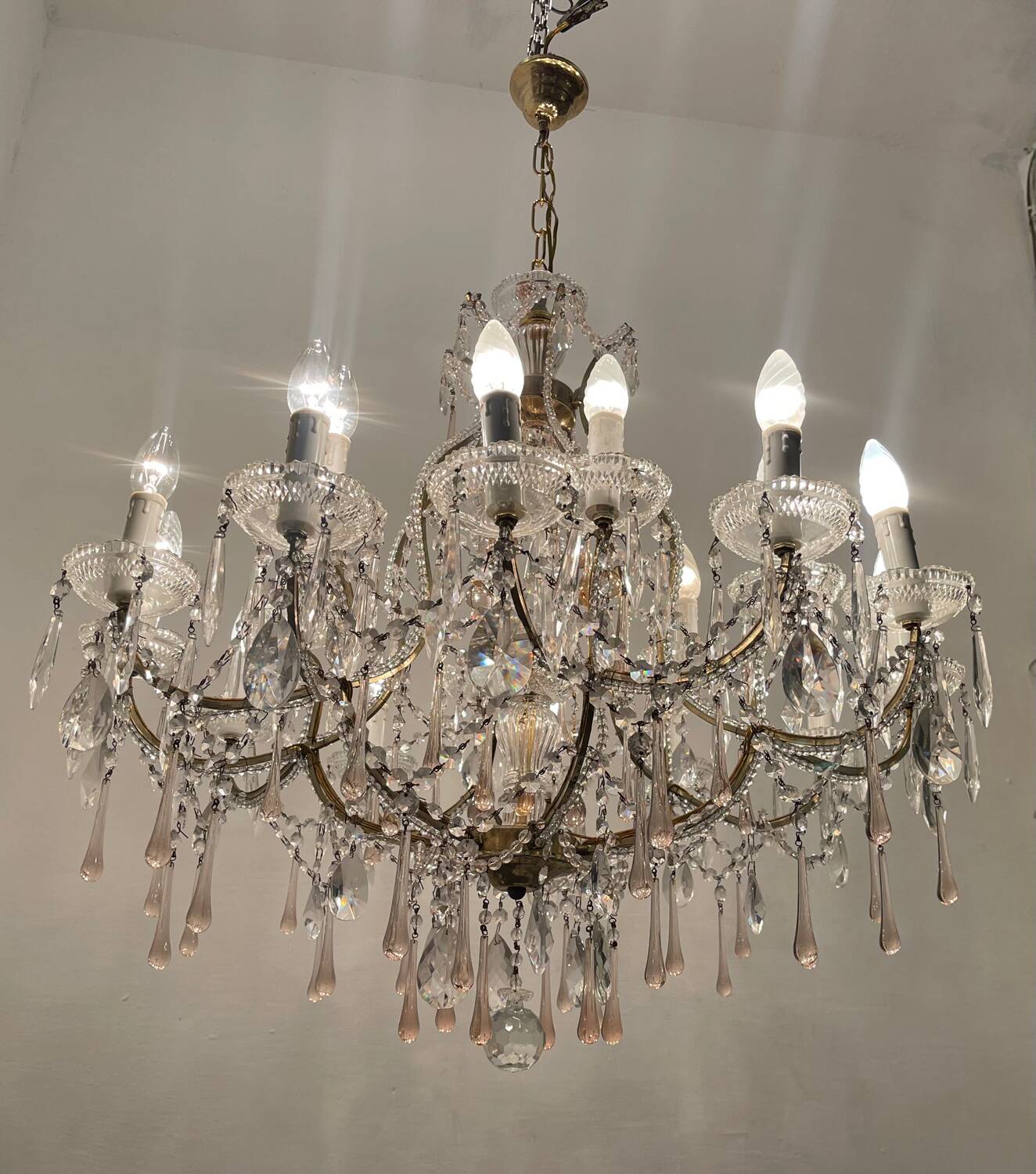 Large Crystal Beaded Pink Murano Glass Chandelier