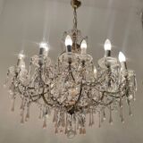 Large Crystal Beaded Pink Murano Glass Chandelier