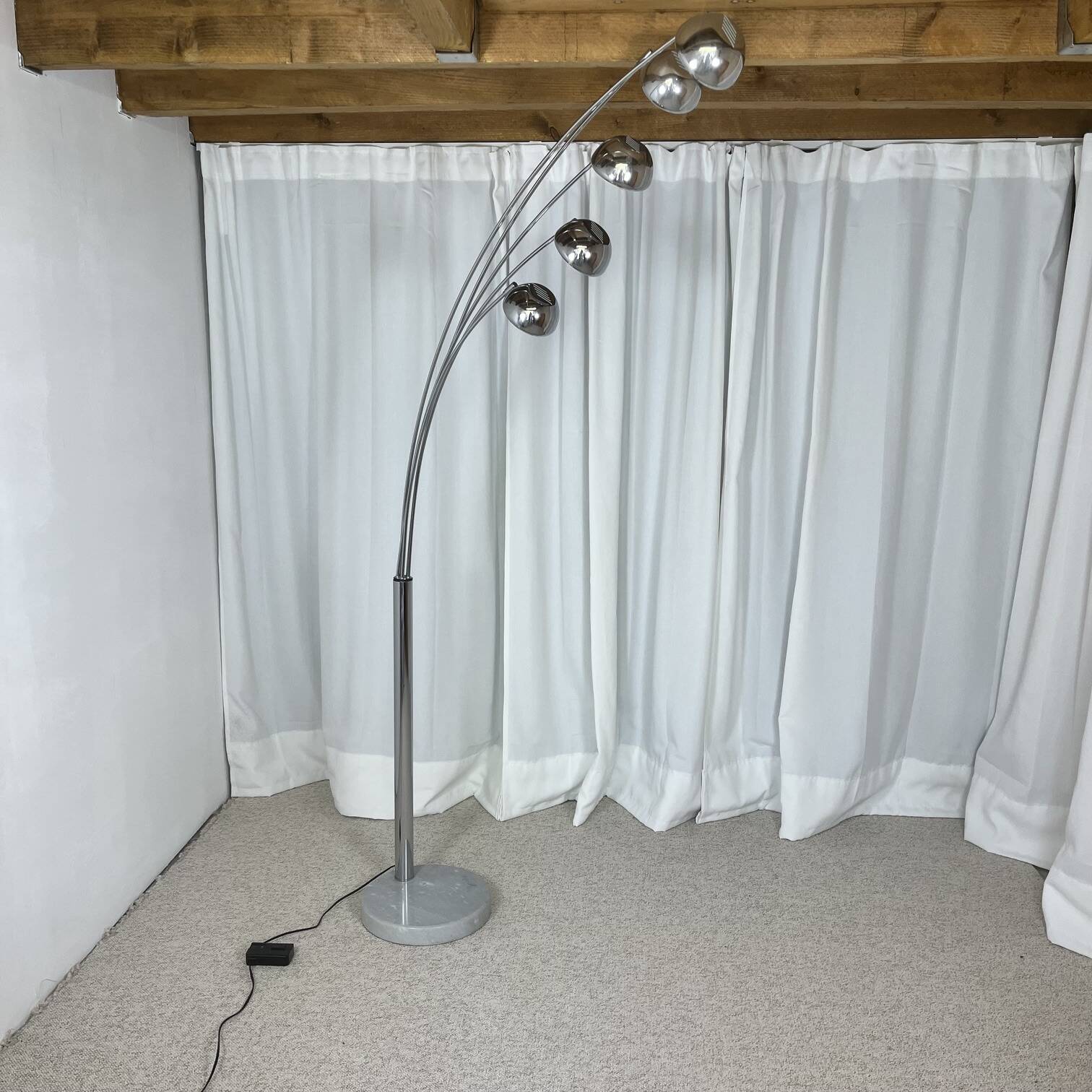 Arc floor lamp with wooden base and 5 lights Agemob MCM style