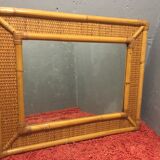 1970s mirror bamboo and rattan