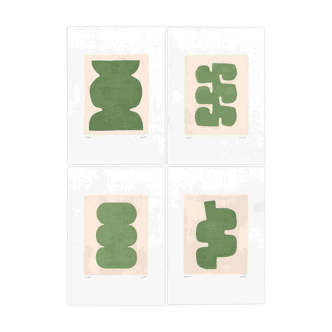 4 paintings on paper - abstract painting signed Eawy
