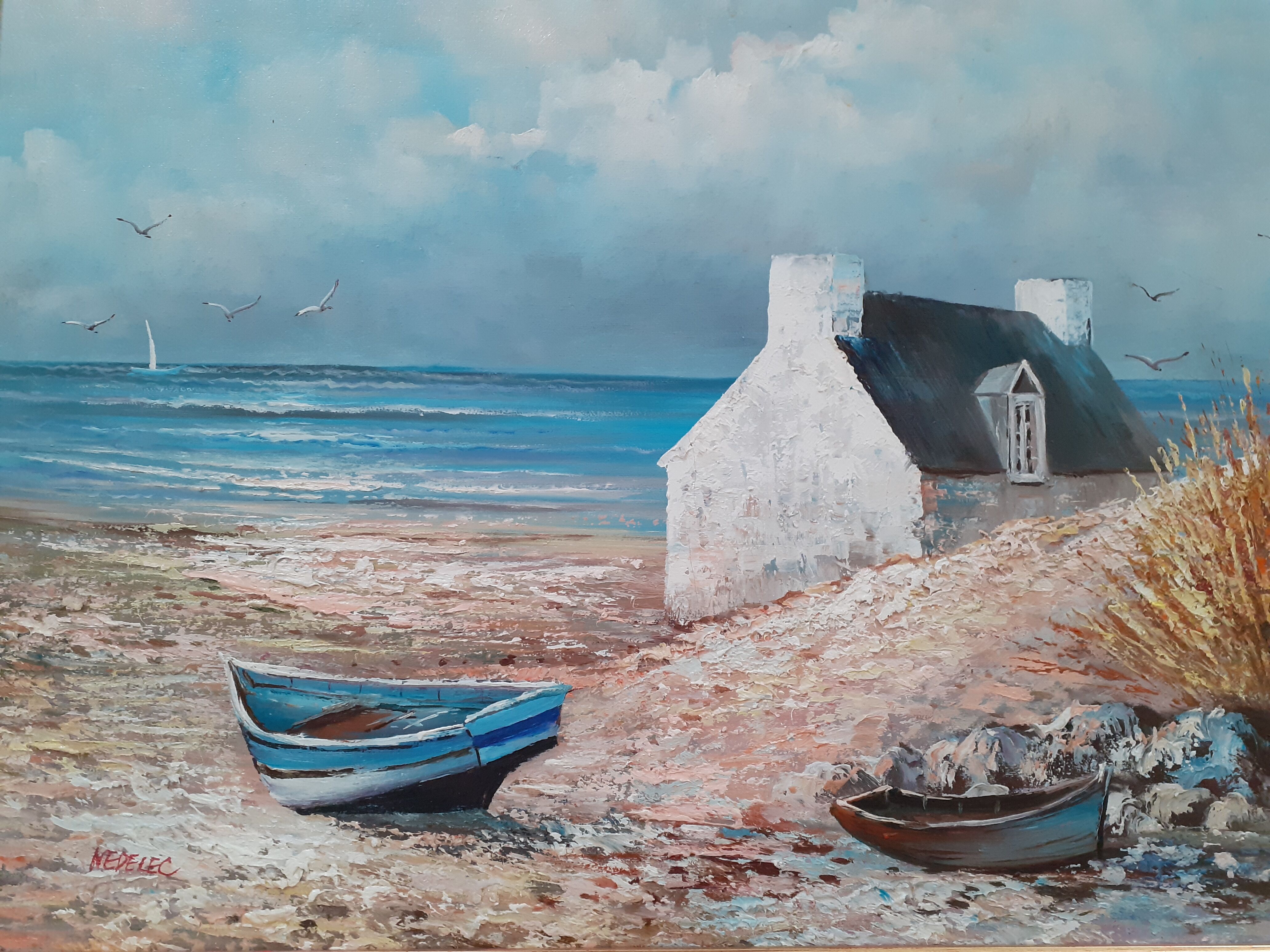 Painting breton landscape signed nedelec