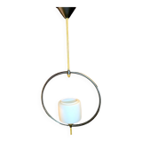Maison Lunel, Mid-Century Black and Brass Circular Pendant Lamp, France