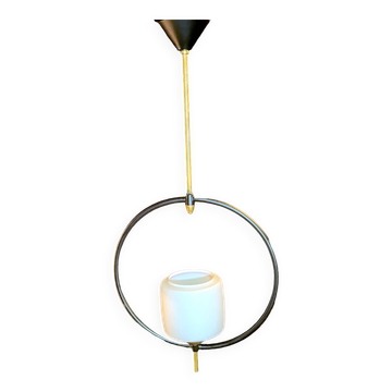 Maison Lunel, Suspension Circulaire Mid-Century Noir et Laiton, France