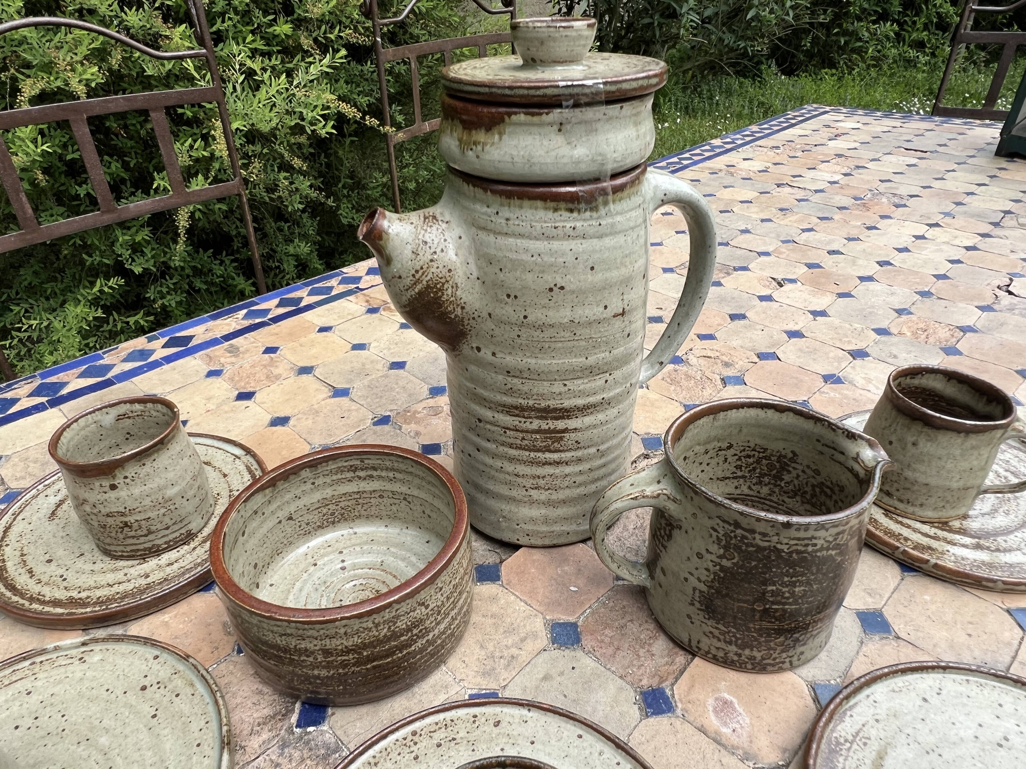 Vintage coffee and tea set in glazed stoneware from Puis potters - 15 pieces