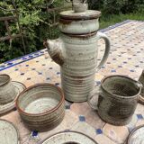Vintage coffee and tea set in glazed stoneware from Puis potters - 15 pieces