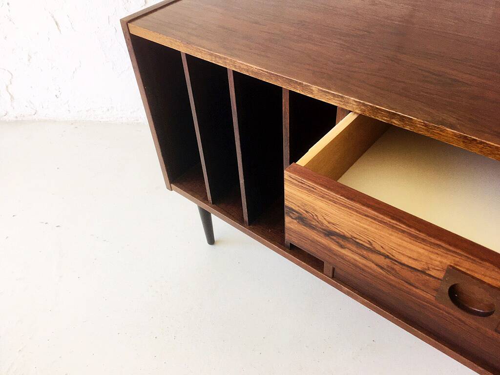 Wooden sideboard with 3 drawers and vinyl storage, Denmark 1970