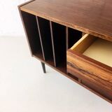 Wooden sideboard with 3 drawers and vinyl storage, Denmark 1970