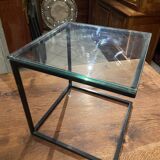 Coffee table end of sofa harness design 1970 metal and glass marked pierre chevalier
