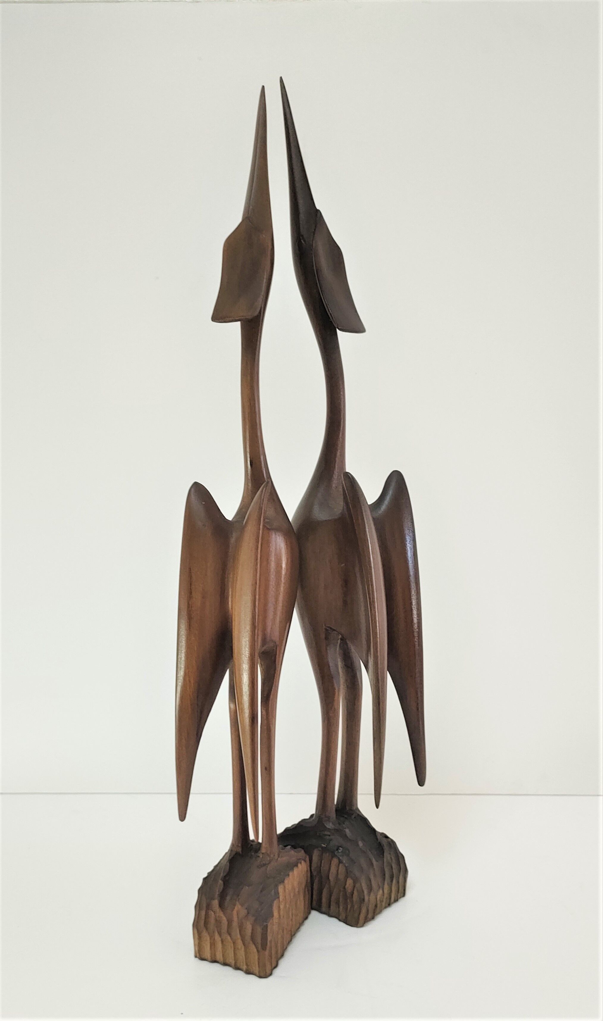 Pair of birds sculptural solid wood design 60s-70s