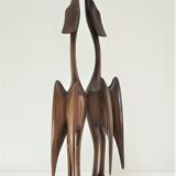 Pair of birds sculptural solid wood design 60s-70s