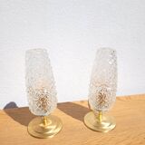 Pair of vintage diamond and brass tulip lamps