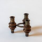 Tripod candle holder in wood and brass, Germany, 1960s/70s