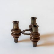 Tripod candle holder in wood and brass, Germany, 1960s/70s