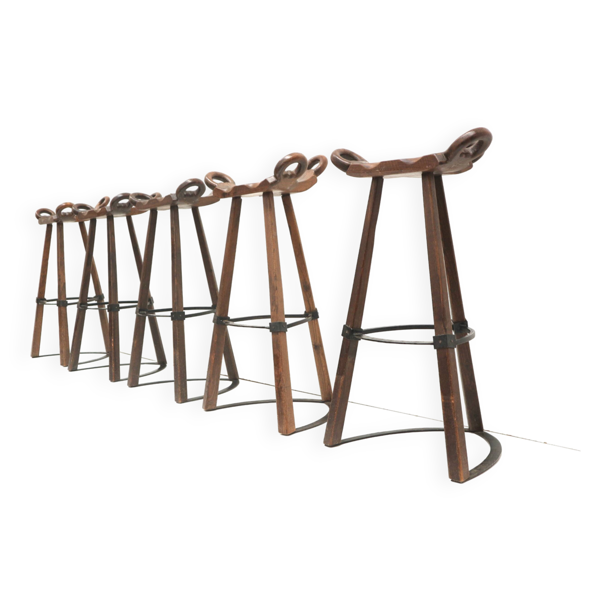 5x Vintage Spanish Brutalist 'Marbella' stool by Confonorm from the 70s