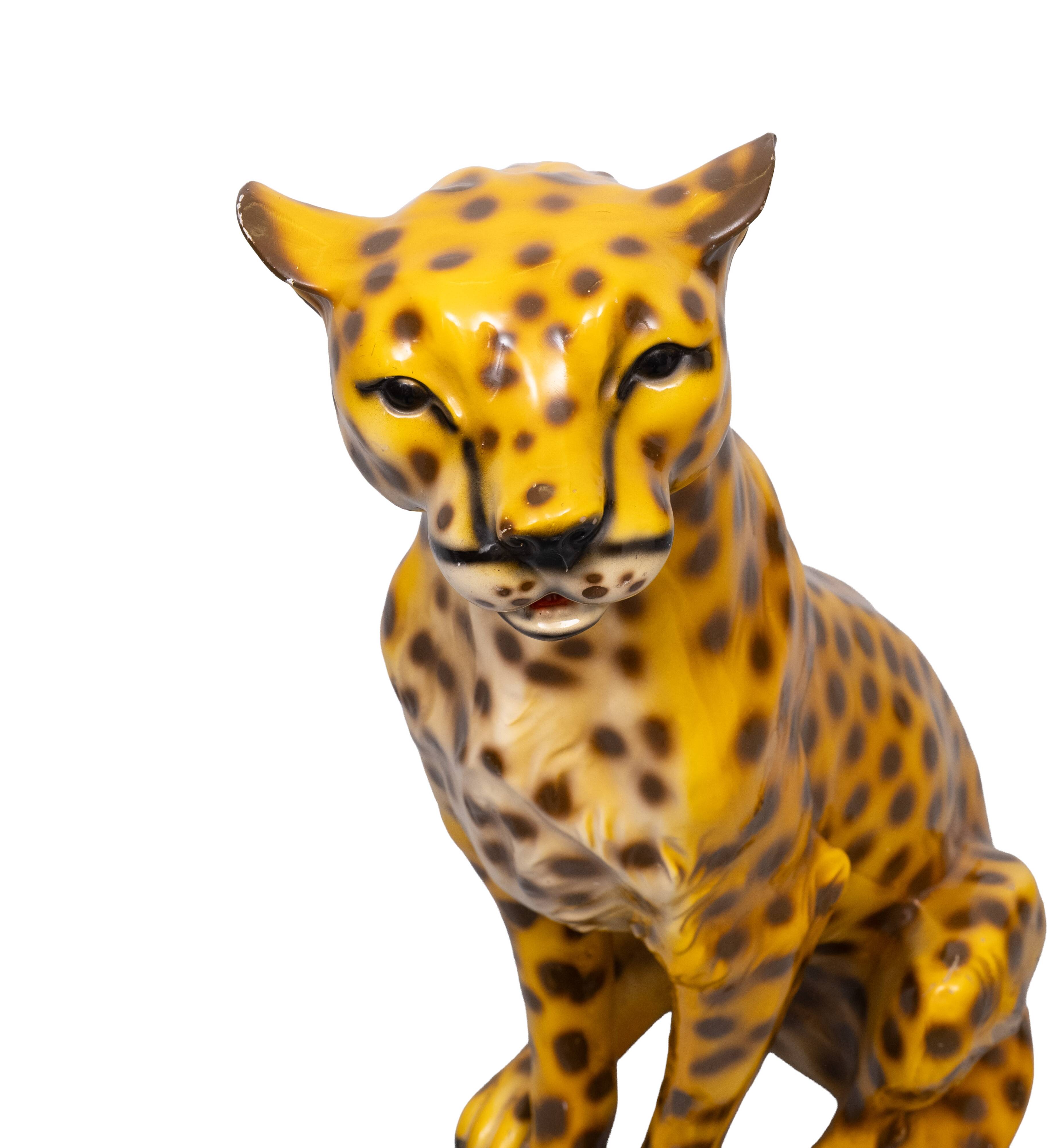Italian Ceramic Monumental Cheetah Big Cat Statue 1970s