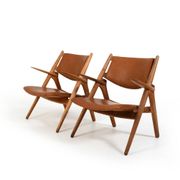 Early Pair CH-28 Oak Easychairs by Hans J. Wegner