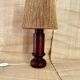 Lampe bois, câble tissu, abat-jour coco années 70