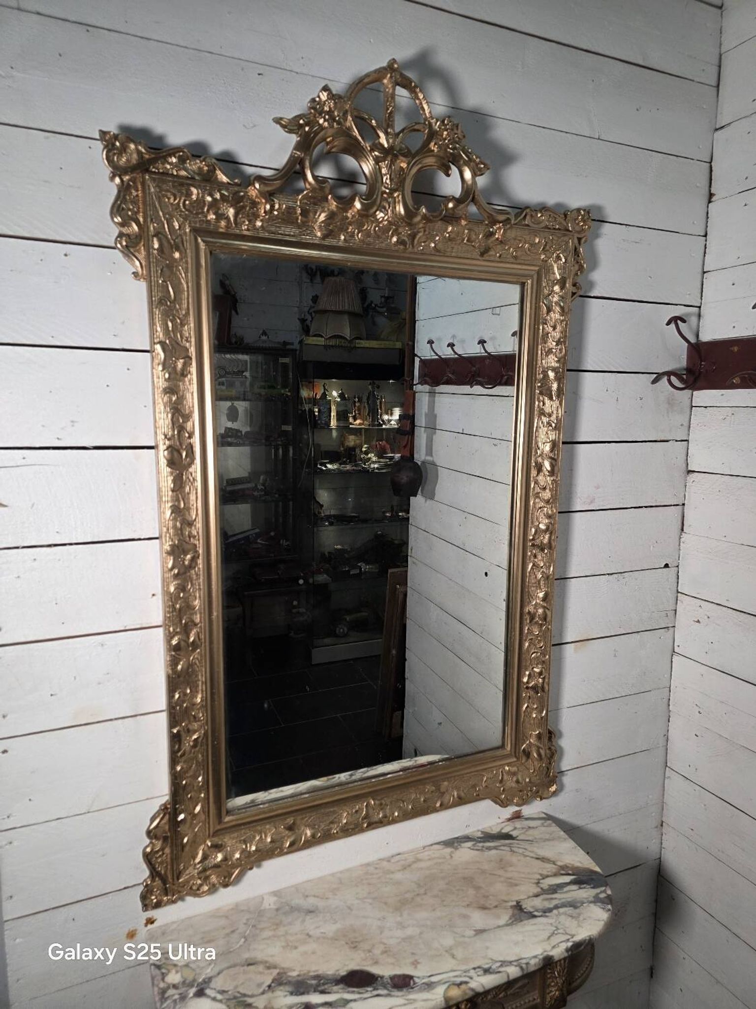 Antique Art Nouveau gilded mirror, 138cm
