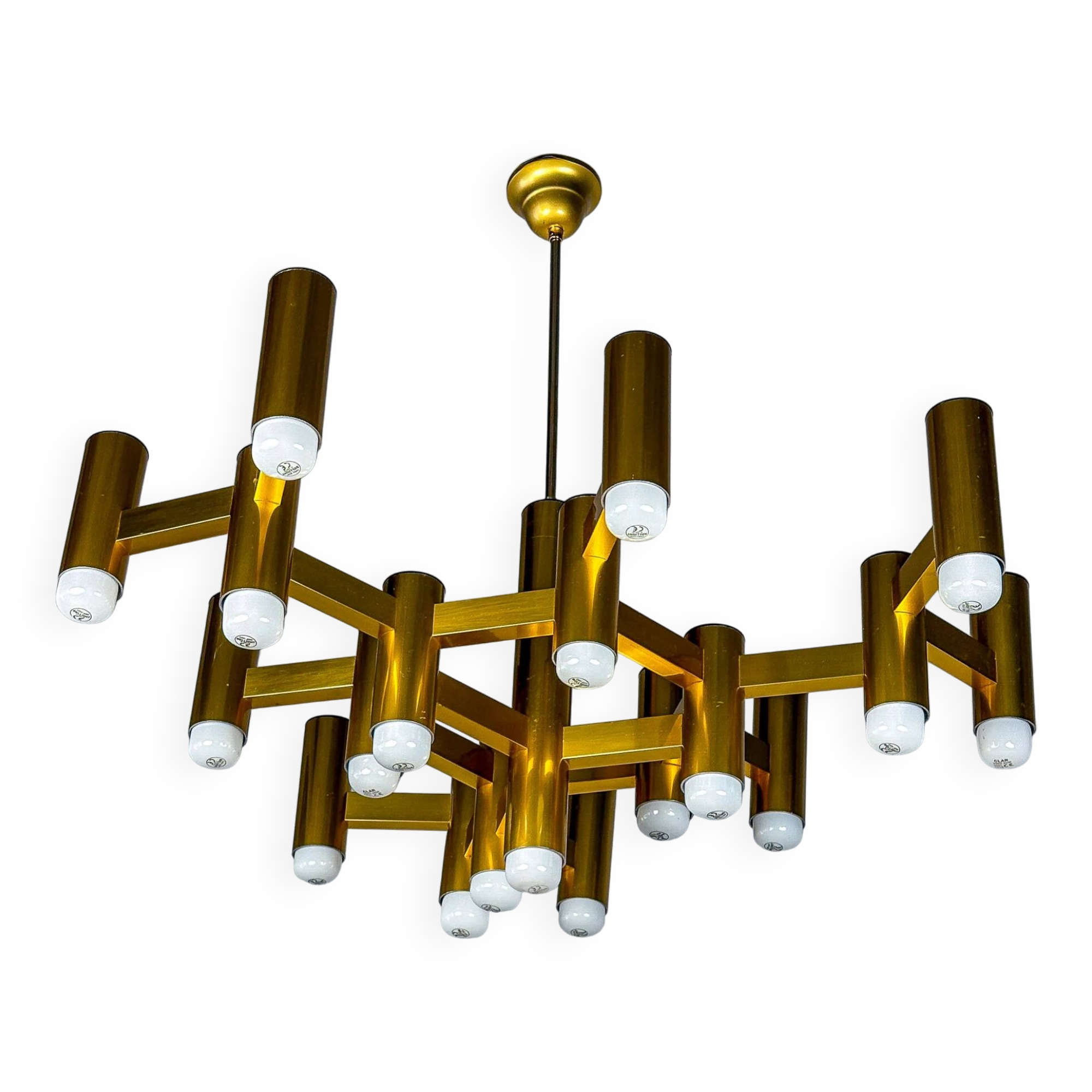 Gaetano Sciolari geometric chandelier, 19 lights, Italy, 1970s
