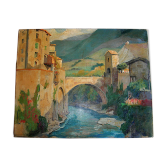 View of a village in the Pyrenees by Louis Courtin 1812-1841