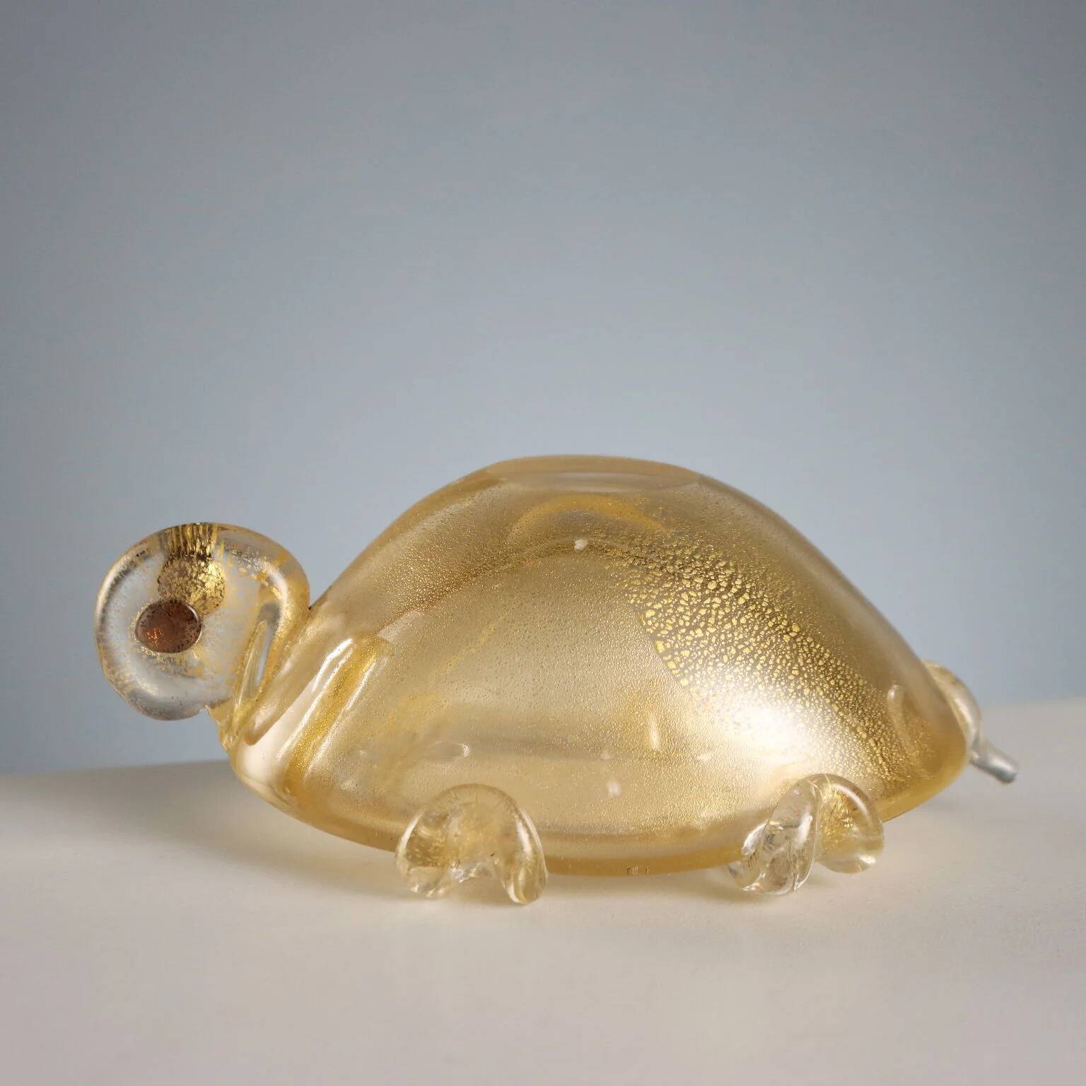 Cendrier en verre en forme de tortue, fabrication Murano, vintage XXe siècle