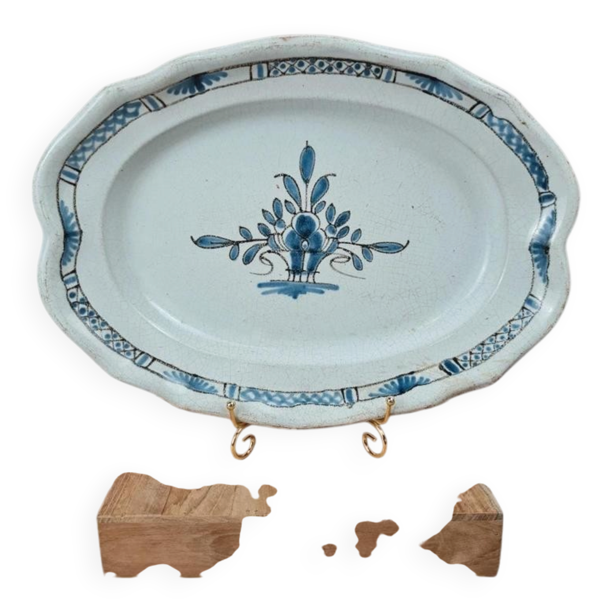 Large antique blue earthenware dish
